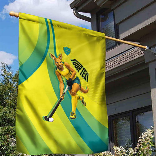Personalised Hockeyroos Kangaroo Field Hockey Garden Flag Dynamic Australia Green Gold Athlete Mascot Design