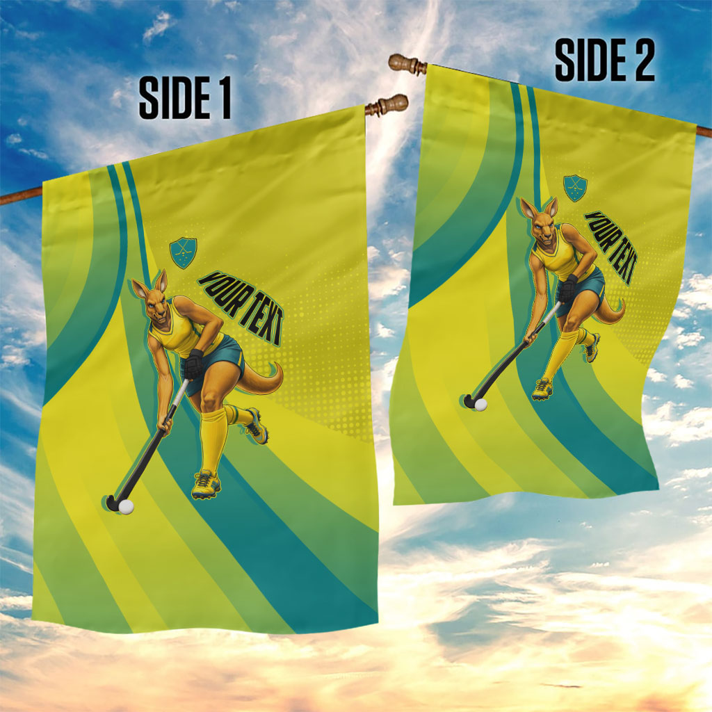 Personalised Hockeyroos Kangaroo Field Hockey Garden Flag Dynamic Australia Green Gold Athlete Mascot Design