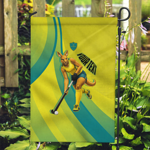 Personalised Hockeyroos Kangaroo Field Hockey Garden Flag Dynamic Australia Green Gold Athlete Mascot Design