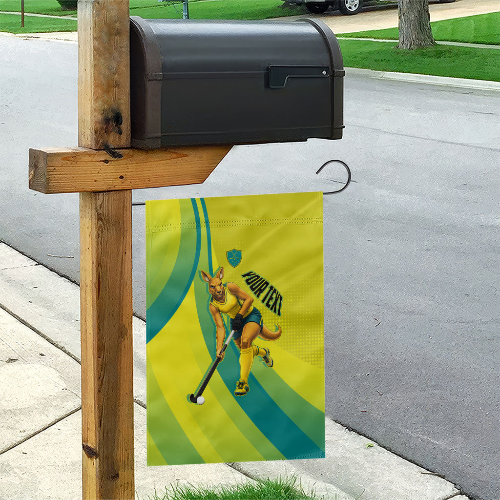 Personalised Hockeyroos Kangaroo Field Hockey Garden Flag Dynamic Australia Green Gold Athlete Mascot Design