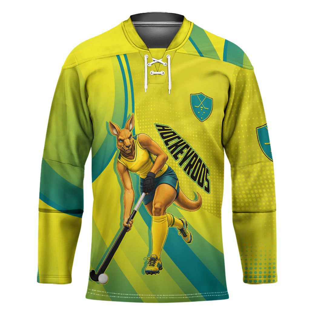 Personalised Hockeyroos Kangaroo Field Hockey Hockey Jersey Dynamic Australia Green Gold Athlete Mascot Design