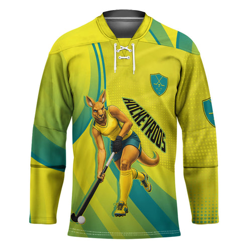 Personalised Hockeyroos Kangaroo Field Hockey Hockey Jersey Dynamic Australia Green Gold Athlete Mascot Design