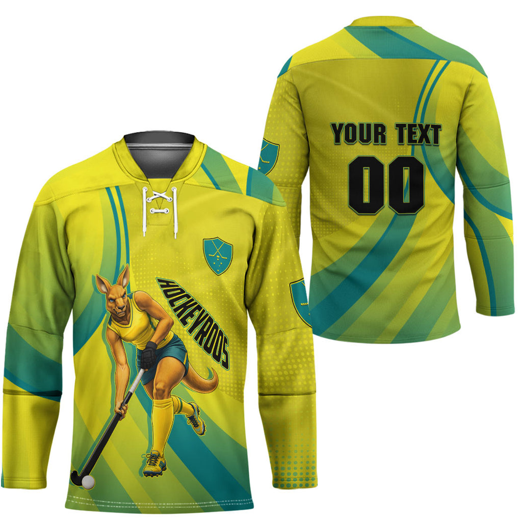 Personalised Hockeyroos Kangaroo Field Hockey Hockey Jersey Dynamic Australia Green Gold Athlete Mascot Design