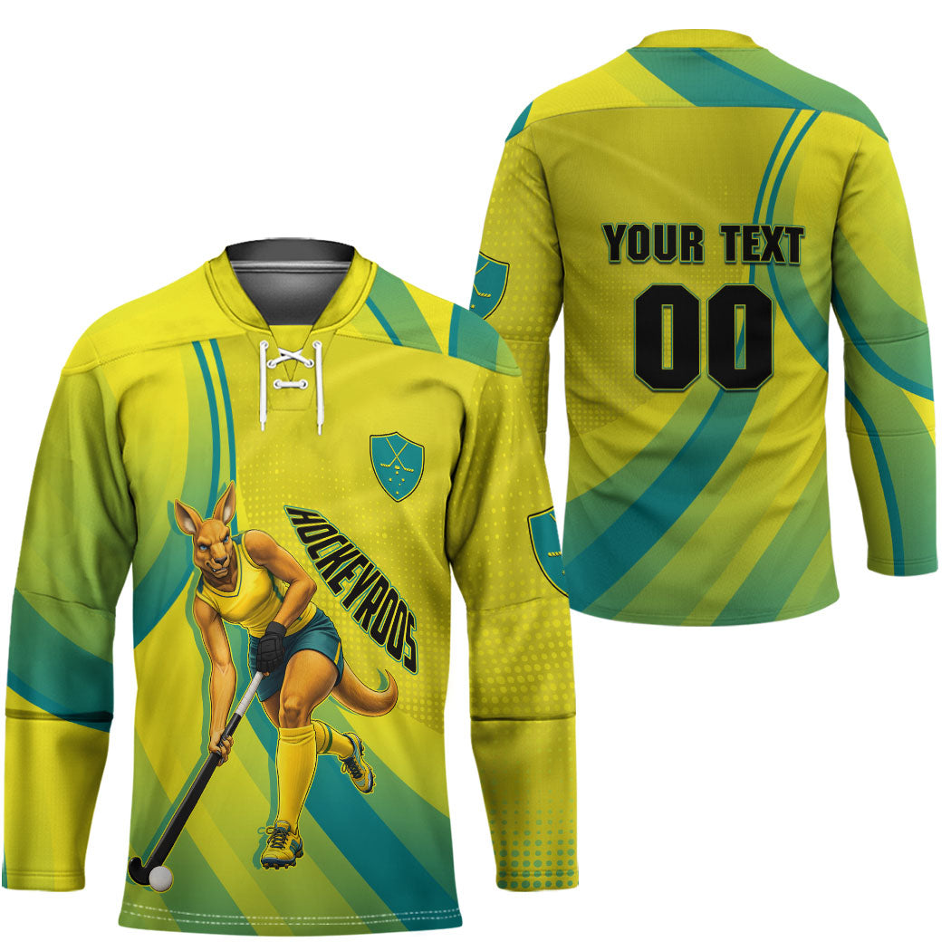 Personalised Hockeyroos Kangaroo Field Hockey Hockey Jersey Dynamic Australia Green Gold Athlete Mascot Design