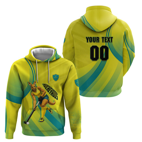 Personalised Hockeyroos Kangaroo Field Hockey Hoodie Dynamic Australia Green Gold Athlete Mascot Design