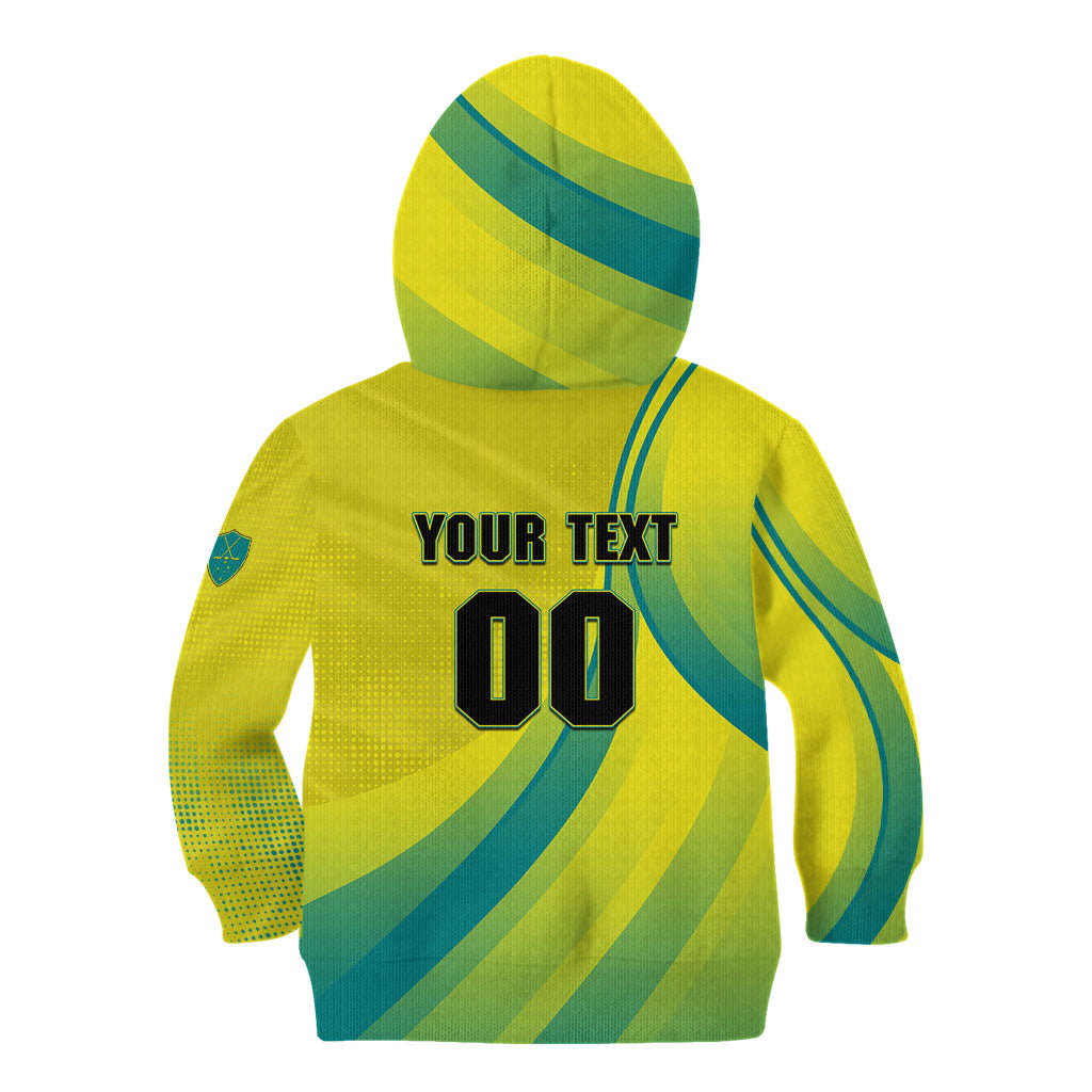Personalised Hockeyroos Kangaroo Field Hockey Kid Hoodie Dynamic Australia Green Gold Athlete Mascot Design