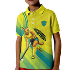 Personalised Hockeyroos Kangaroo Field Hockey Kid Polo Shirt Dynamic Australia Green Gold Athlete Mascot Design