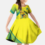Personalised Hockeyroos Kangaroo Field Hockey Kid Short Sleeve Dress Dynamic Australia Green Gold Athlete Mascot Design