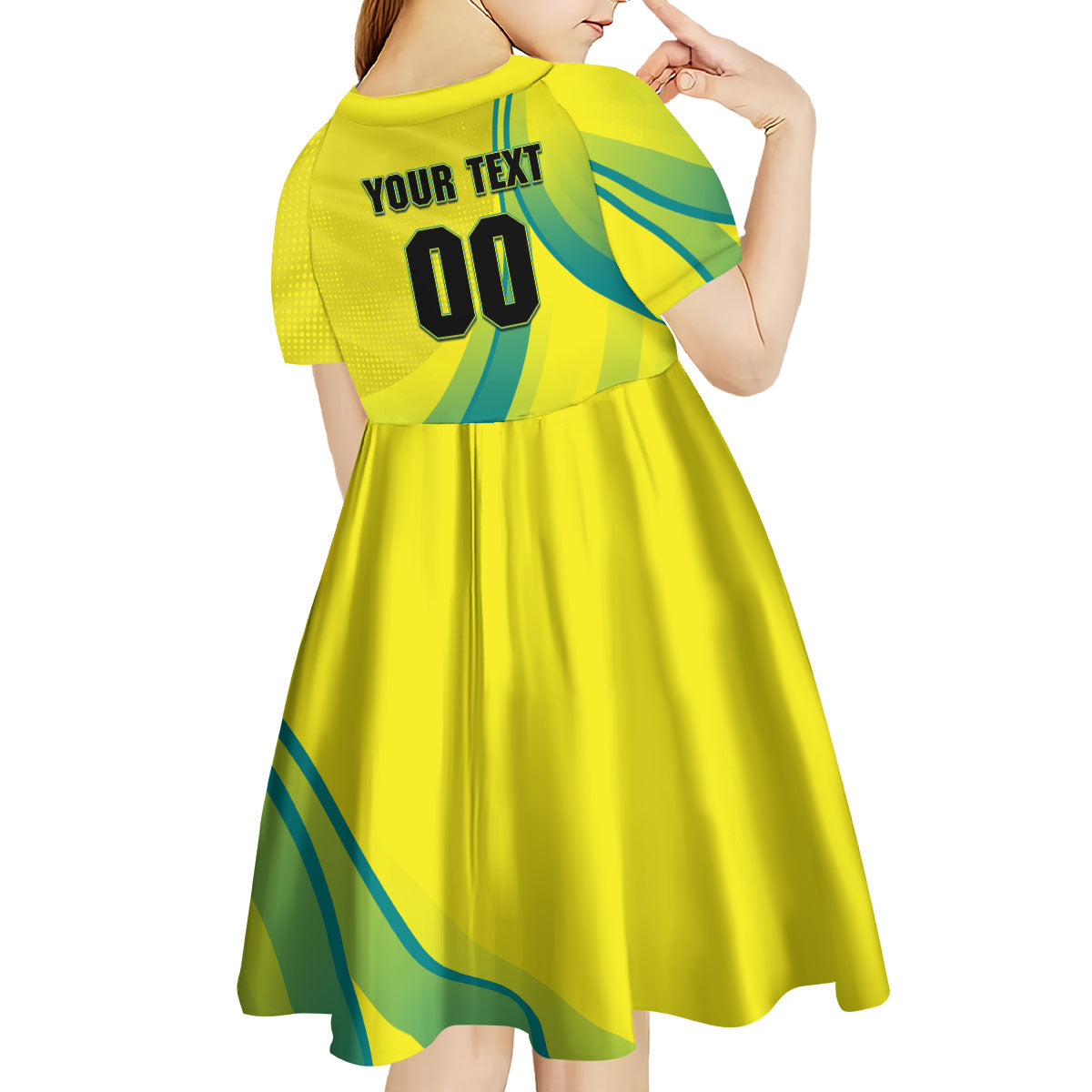 Personalised Hockeyroos Kangaroo Field Hockey Kid Short Sleeve Dress Dynamic Australia Green Gold Athlete Mascot Design