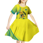 Personalised Hockeyroos Kangaroo Field Hockey Kid Short Sleeve Dress Dynamic Australia Green Gold Athlete Mascot Design