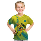 Personalised Hockeyroos Kangaroo Field Hockey Kid T Shirt Dynamic Australia Green Gold Athlete Mascot Design