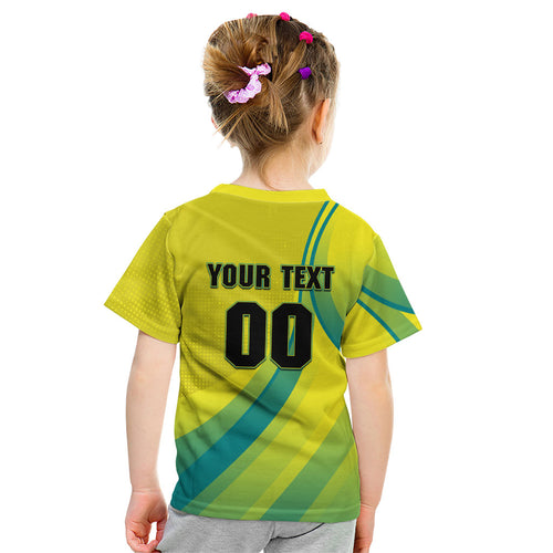 Personalised Hockeyroos Kangaroo Field Hockey Kid T Shirt Dynamic Australia Green Gold Athlete Mascot Design