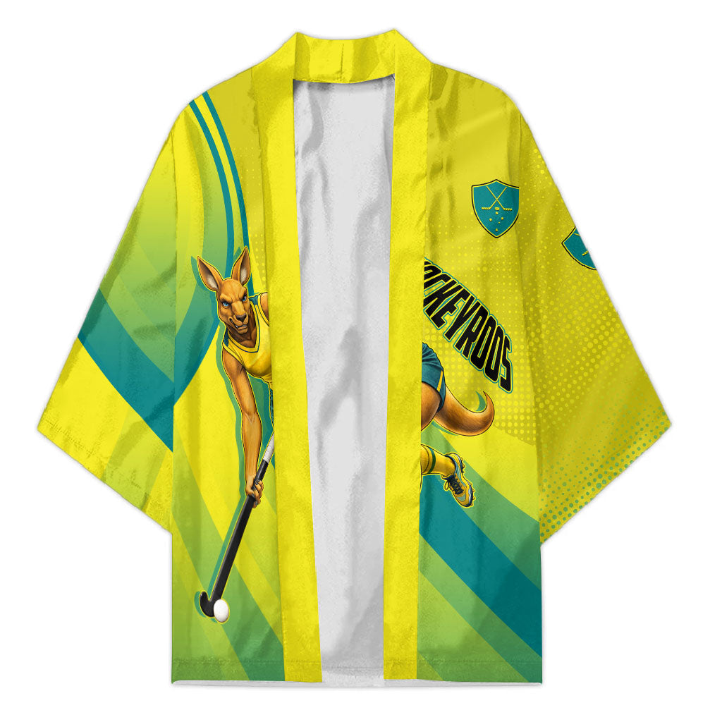 Personalised Hockeyroos Kangaroo Field Hockey Kimono Dynamic Australia Green Gold Athlete Mascot Design