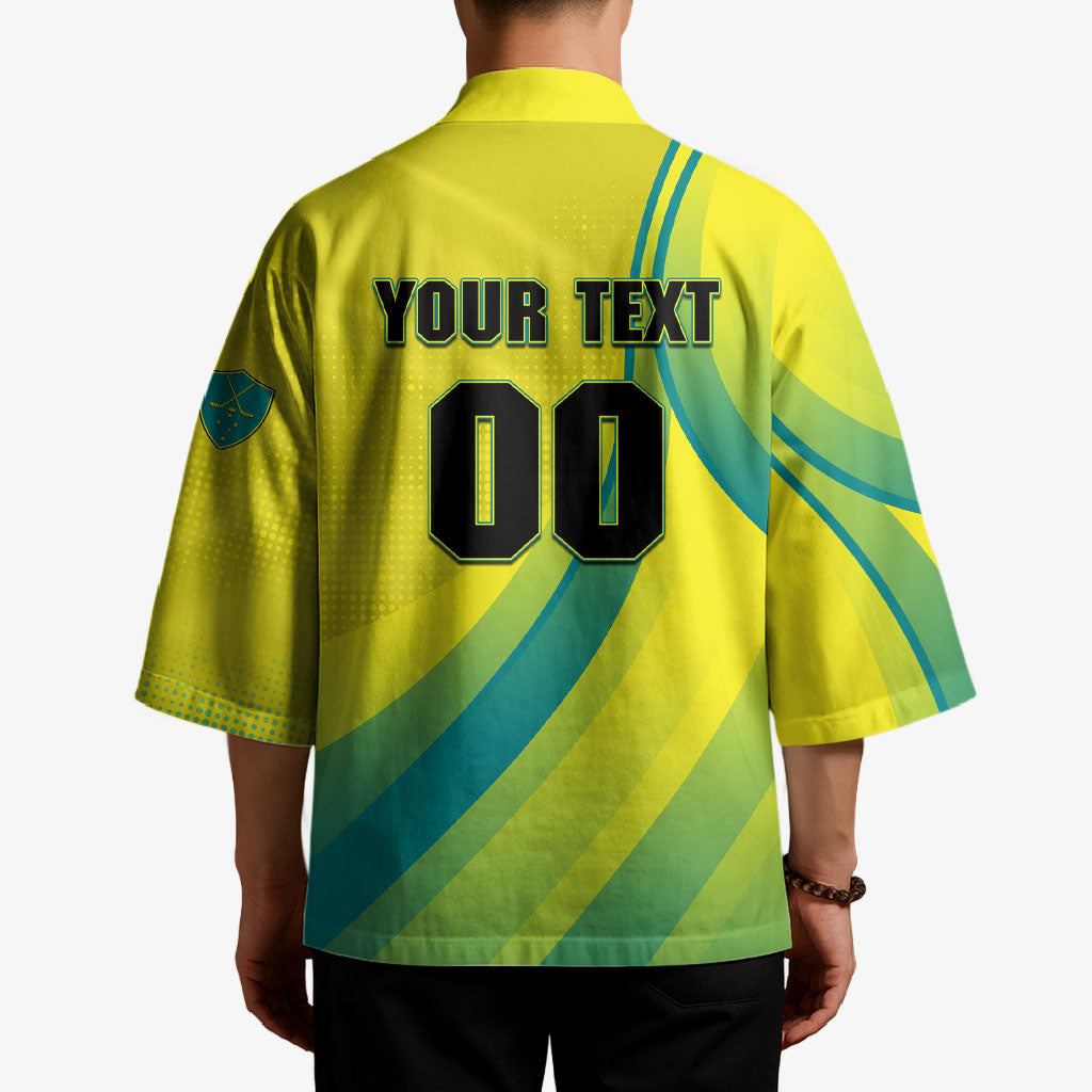 Personalised Hockeyroos Kangaroo Field Hockey Kimono Dynamic Australia Green Gold Athlete Mascot Design