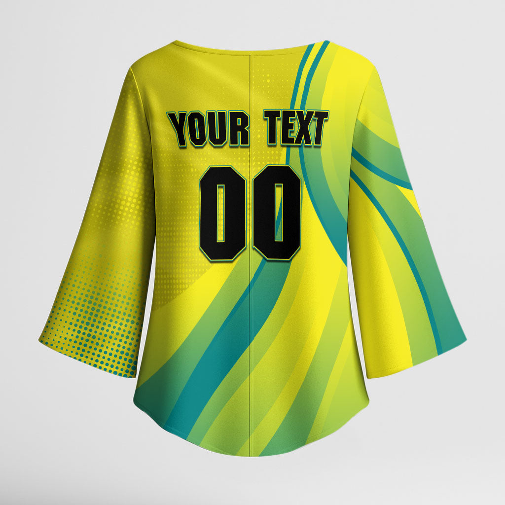 Personalised Hockeyroos Kangaroo Field Hockey Kimono Sleeve Blouse Dynamic Australia Green Gold Athlete Mascot Design