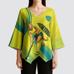 Personalised Hockeyroos Kangaroo Field Hockey Kimono Sleeve Blouse Dynamic Australia Green Gold Athlete Mascot Design