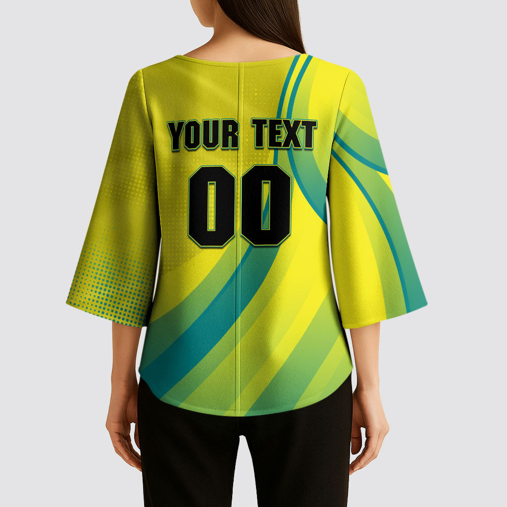 Personalised Hockeyroos Kangaroo Field Hockey Kimono Sleeve Blouse Dynamic Australia Green Gold Athlete Mascot Design