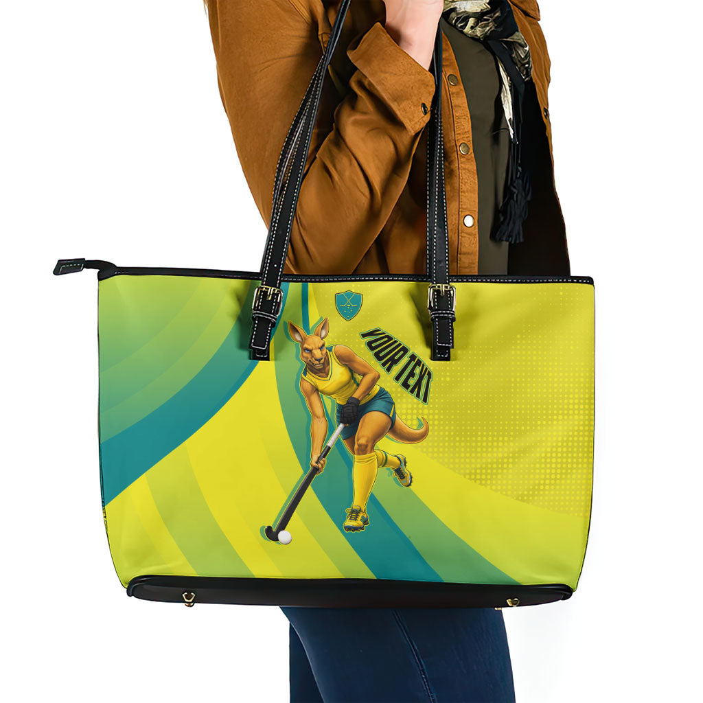 Personalised Hockeyroos Kangaroo Field Hockey Leather Tote Bag Dynamic Australia Green Gold Athlete Mascot Design