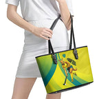 Personalised Hockeyroos Kangaroo Field Hockey Leather Tote Bag Dynamic Australia Green Gold Athlete Mascot Design