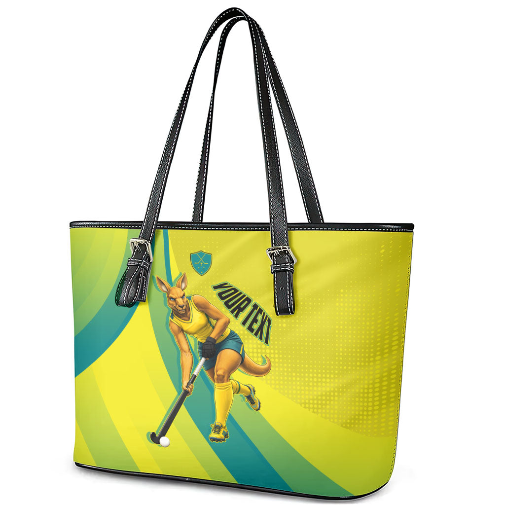 Personalised Hockeyroos Kangaroo Field Hockey Leather Tote Bag Dynamic Australia Green Gold Athlete Mascot Design