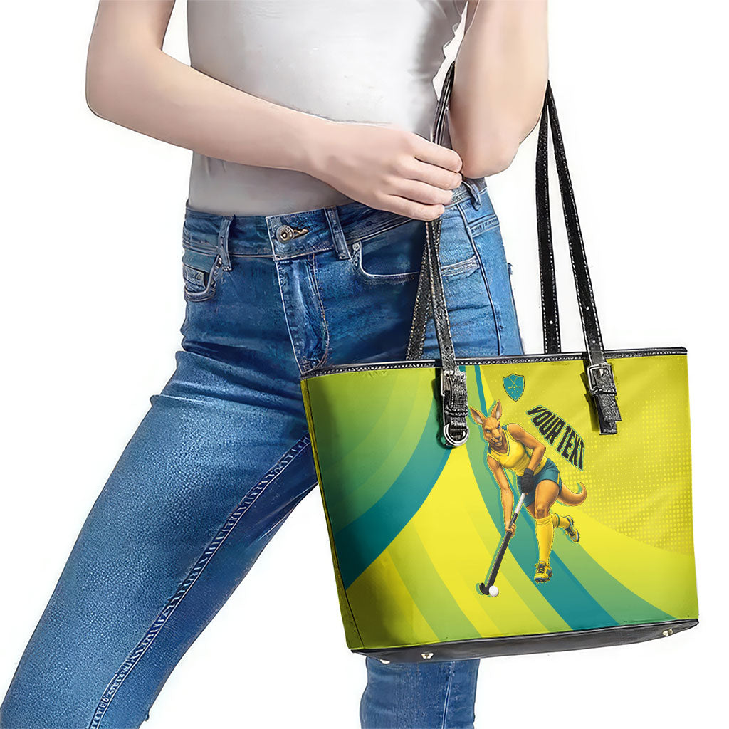 Personalised Hockeyroos Kangaroo Field Hockey Leather Tote Bag Dynamic Australia Green Gold Athlete Mascot Design