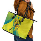 Personalised Hockeyroos Kangaroo Field Hockey Leather Tote Bag Dynamic Australia Green Gold Athlete Mascot Design