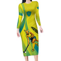 Personalised Hockeyroos Kangaroo Field Hockey Long Sleeve Bodycon Dress Dynamic Australia Green Gold Athlete Mascot Design