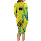 Personalised Hockeyroos Kangaroo Field Hockey Long Sleeve Bodycon Dress Dynamic Australia Green Gold Athlete Mascot Design
