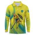 Personalised Hockeyroos Kangaroo Field Hockey Long Sleeve Polo Shirt Dynamic Australia Green Gold Athlete Mascot Design