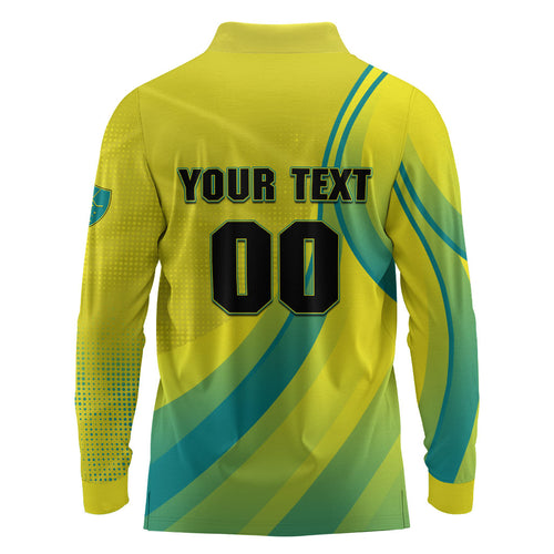 Personalised Hockeyroos Kangaroo Field Hockey Long Sleeve Polo Shirt Dynamic Australia Green Gold Athlete Mascot Design