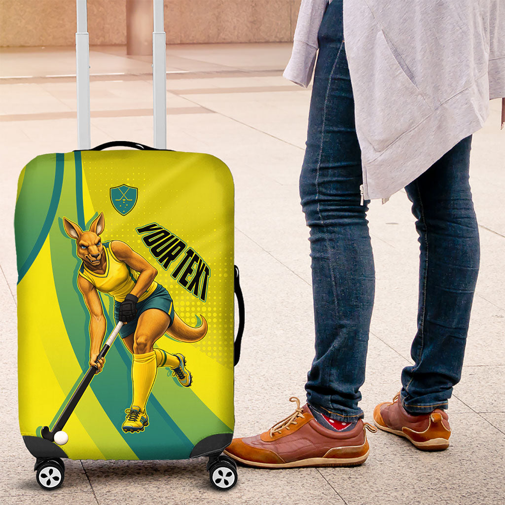 Personalised Hockeyroos Kangaroo Field Hockey Luggage Cover Dynamic Australia Green Gold Athlete Mascot Design