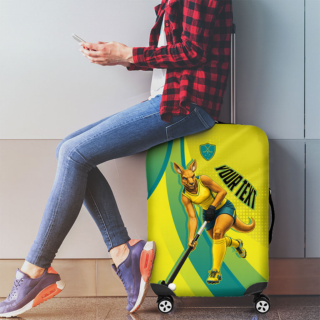 Personalised Hockeyroos Kangaroo Field Hockey Luggage Cover Dynamic Australia Green Gold Athlete Mascot Design