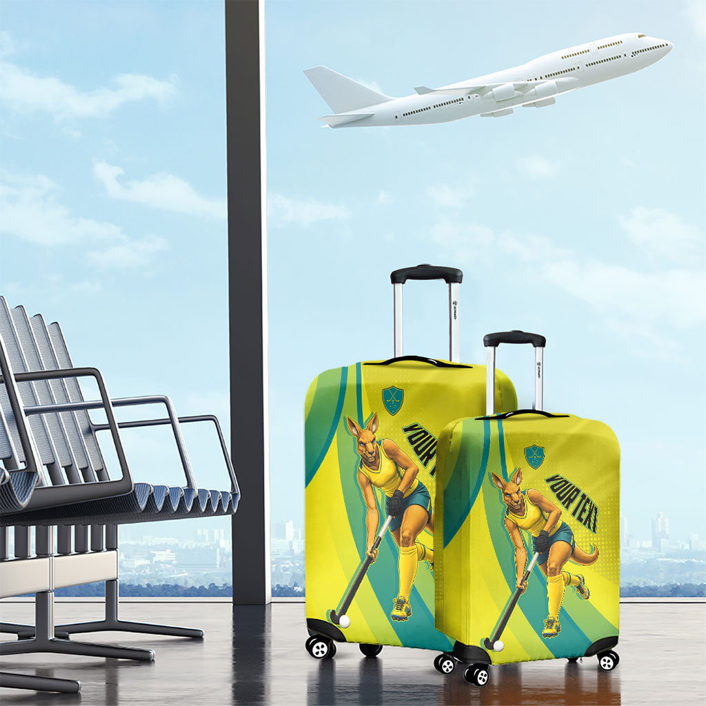 Personalised Hockeyroos Kangaroo Field Hockey Luggage Cover Dynamic Australia Green Gold Athlete Mascot Design
