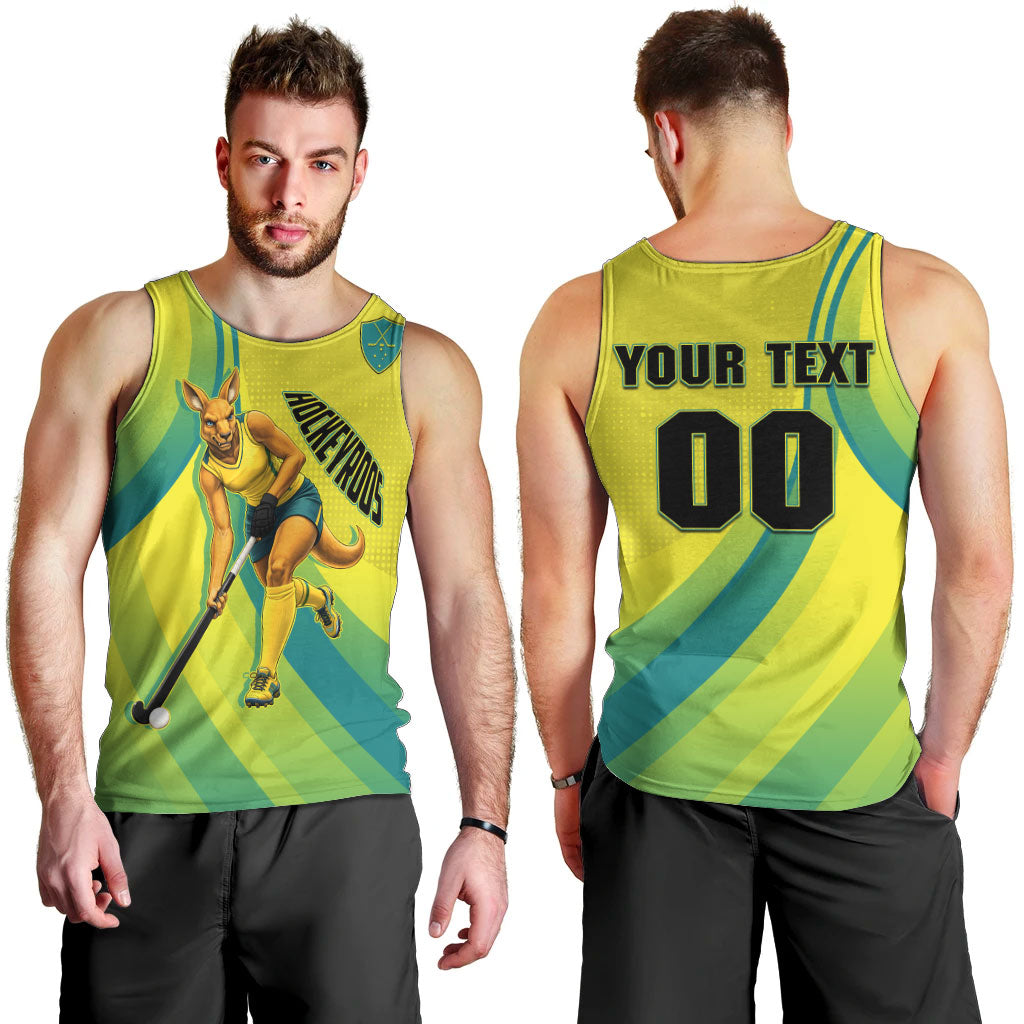 Personalised Hockeyroos Kangaroo Field Hockey Men Tank Top Dynamic Australia Green Gold Athlete Mascot Design