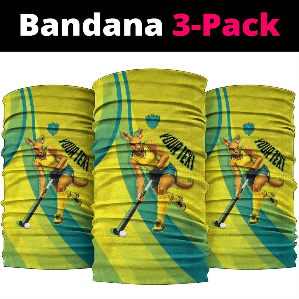 Personalised Hockeyroos Kangaroo Field Hockey Neck Gaiter Dynamic Australia Green Gold Athlete Mascot Design