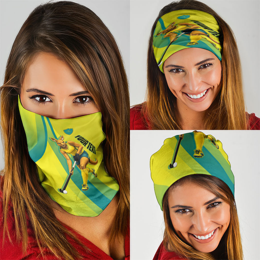 Personalised Hockeyroos Kangaroo Field Hockey Neck Gaiter Dynamic Australia Green Gold Athlete Mascot Design