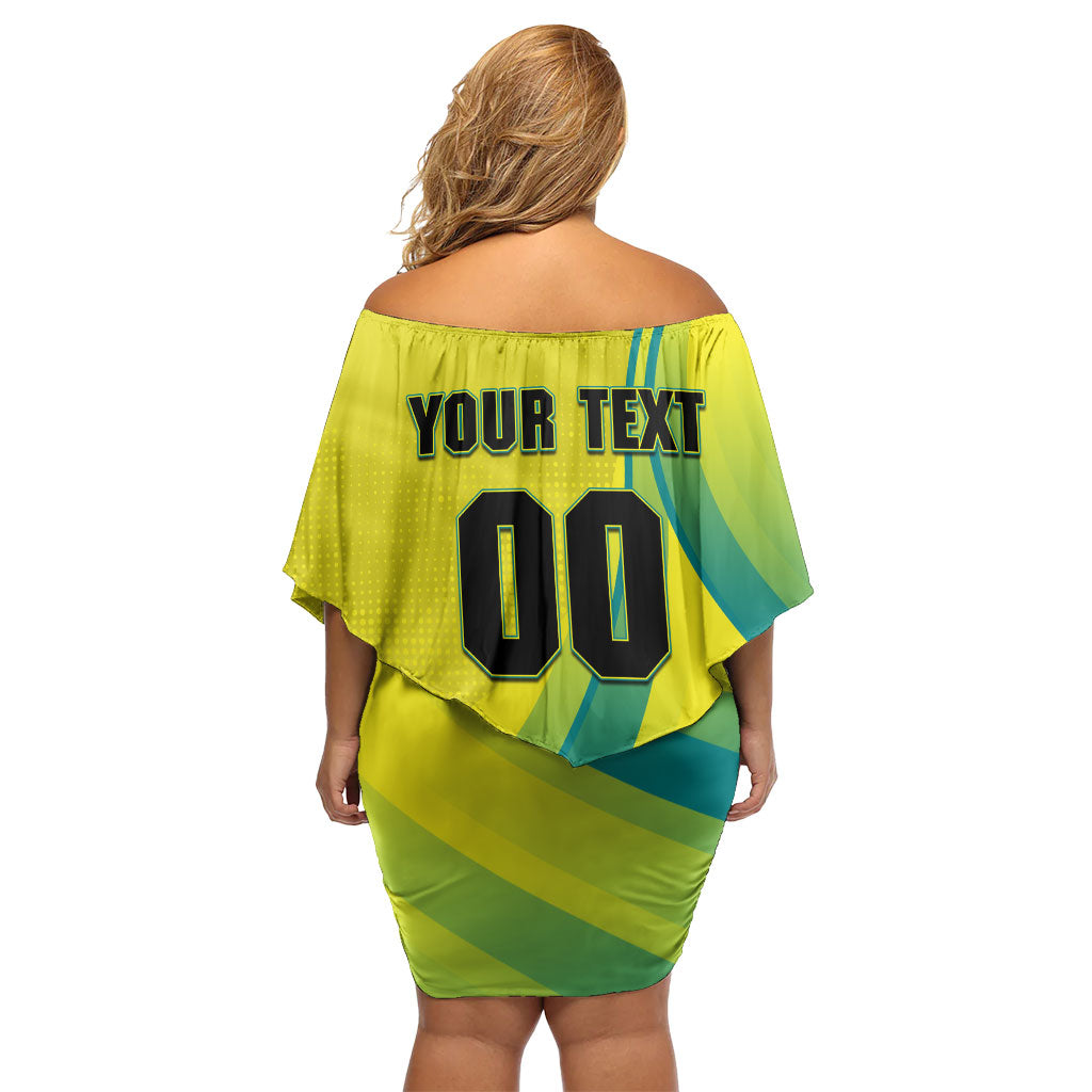 Personalised Hockeyroos Kangaroo Field Hockey Off Shoulder Short Dress Dynamic Australia Green Gold Athlete Mascot Design
