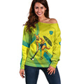 Personalised Hockeyroos Kangaroo Field Hockey Off Shoulder Sweater Dynamic Australia Green Gold Athlete Mascot Design