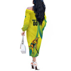 Personalised Hockeyroos Kangaroo Field Hockey Off The Shoulder Long Sleeve Dress Dynamic Australia Green Gold Athlete Mascot Design