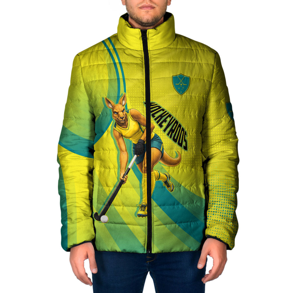 Personalised Hockeyroos Kangaroo Field Hockey Padded Jacket Dynamic Australia Green Gold Athlete Mascot Design