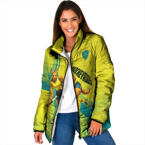 Personalised Hockeyroos Kangaroo Field Hockey Padded Jacket Dynamic Australia Green Gold Athlete Mascot Design