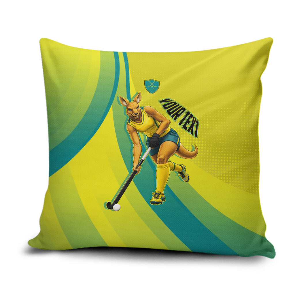 Personalised Hockeyroos Kangaroo Field Hockey Pillow Cover Dynamic Australia Green Gold Athlete Mascot Design