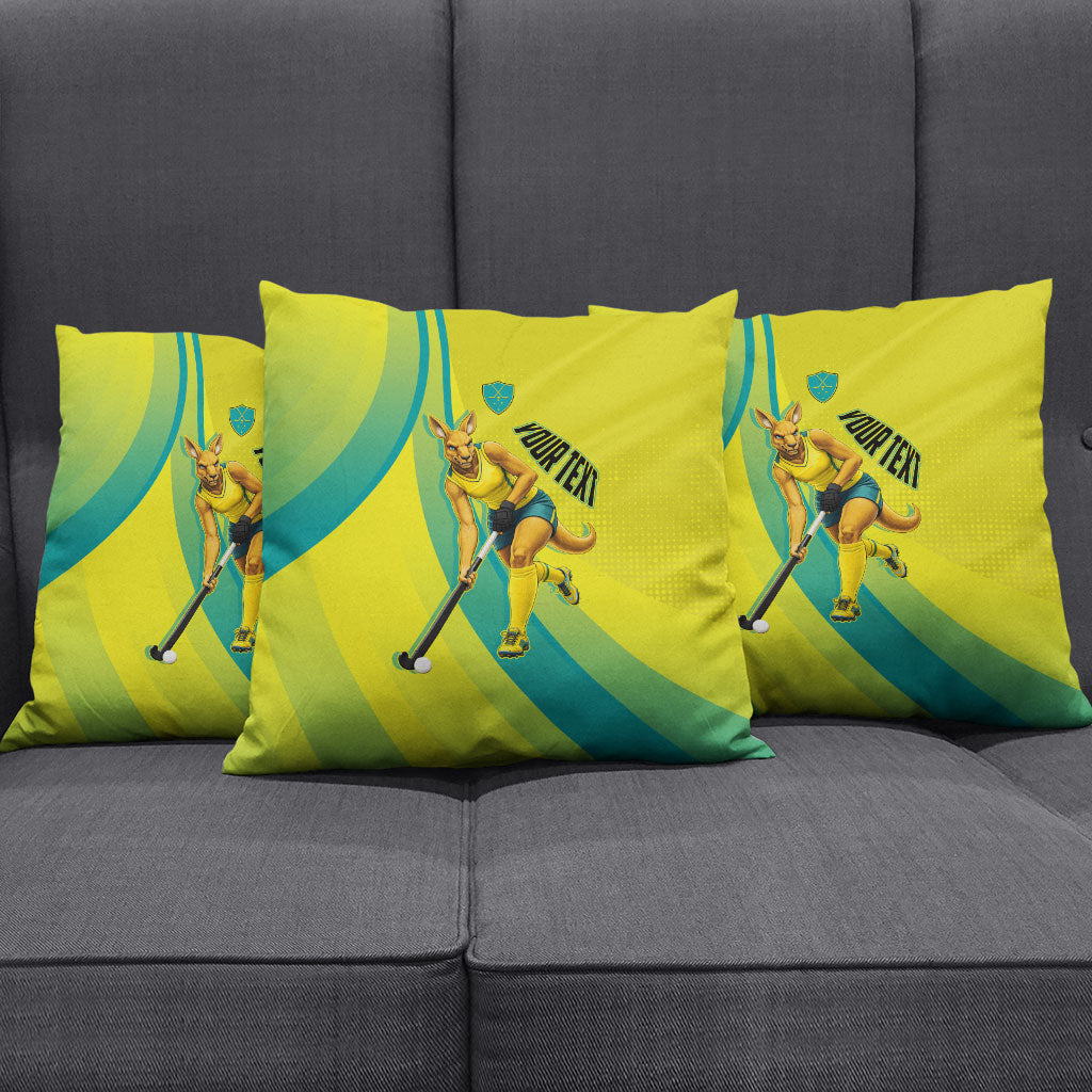 Personalised Hockeyroos Kangaroo Field Hockey Pillow Cover Dynamic Australia Green Gold Athlete Mascot Design