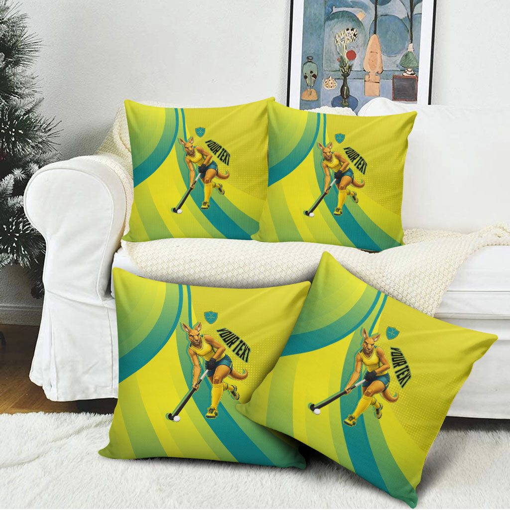 Personalised Hockeyroos Kangaroo Field Hockey Pillow Cover Dynamic Australia Green Gold Athlete Mascot Design