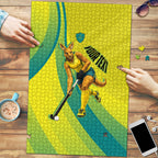 Personalised Hockeyroos Kangaroo Field Hockey Puzzle Dynamic Australia Green Gold Athlete Mascot Design