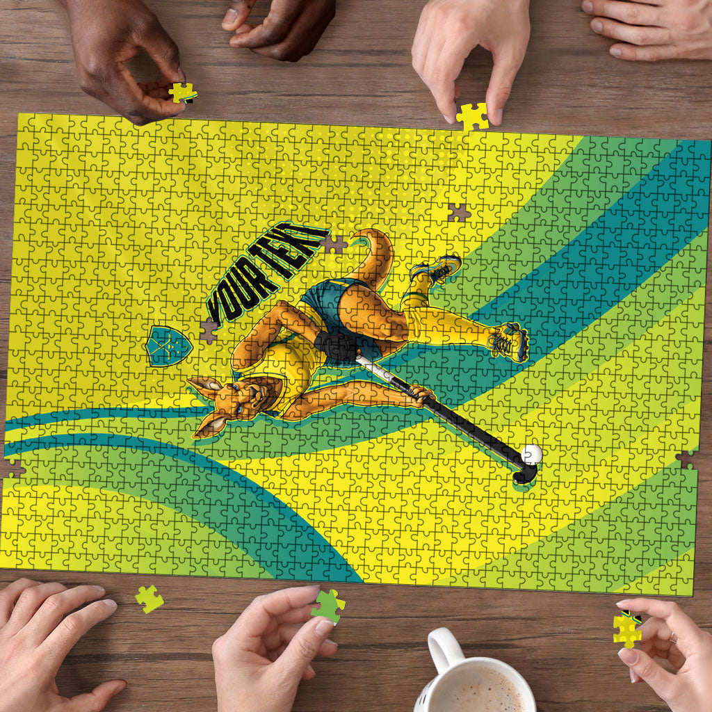 Personalised Hockeyroos Kangaroo Field Hockey Puzzle Dynamic Australia Green Gold Athlete Mascot Design