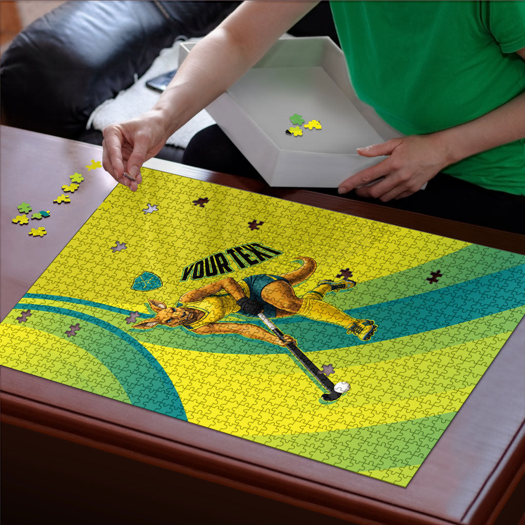 Personalised Hockeyroos Kangaroo Field Hockey Puzzle Dynamic Australia Green Gold Athlete Mascot Design