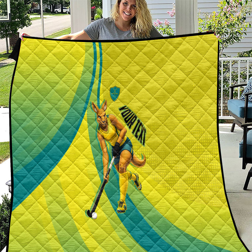 Personalised Hockeyroos Kangaroo Field Hockey Quilt Dynamic Australia Green Gold Athlete Mascot Design