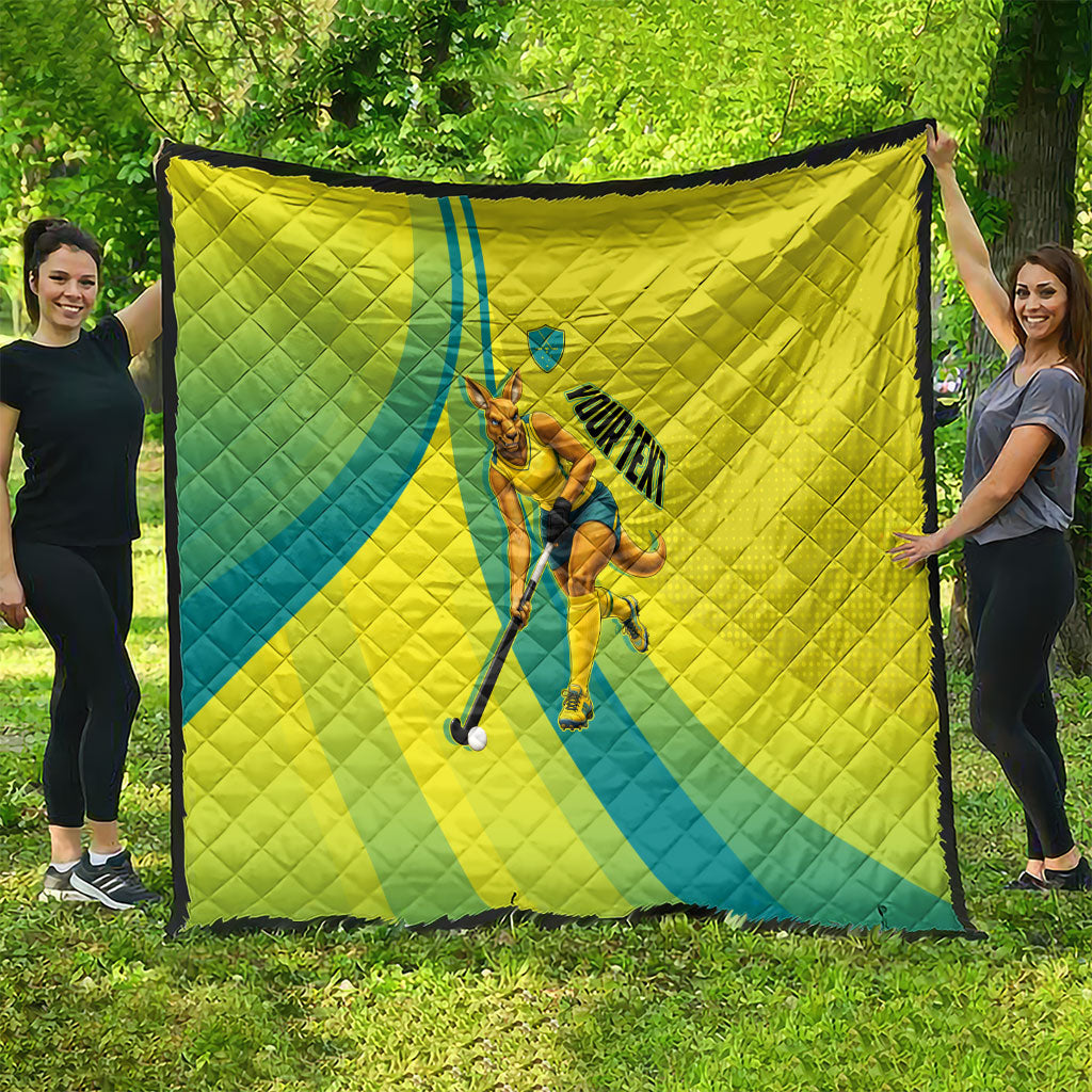 Personalised Hockeyroos Kangaroo Field Hockey Quilt Dynamic Australia Green Gold Athlete Mascot Design