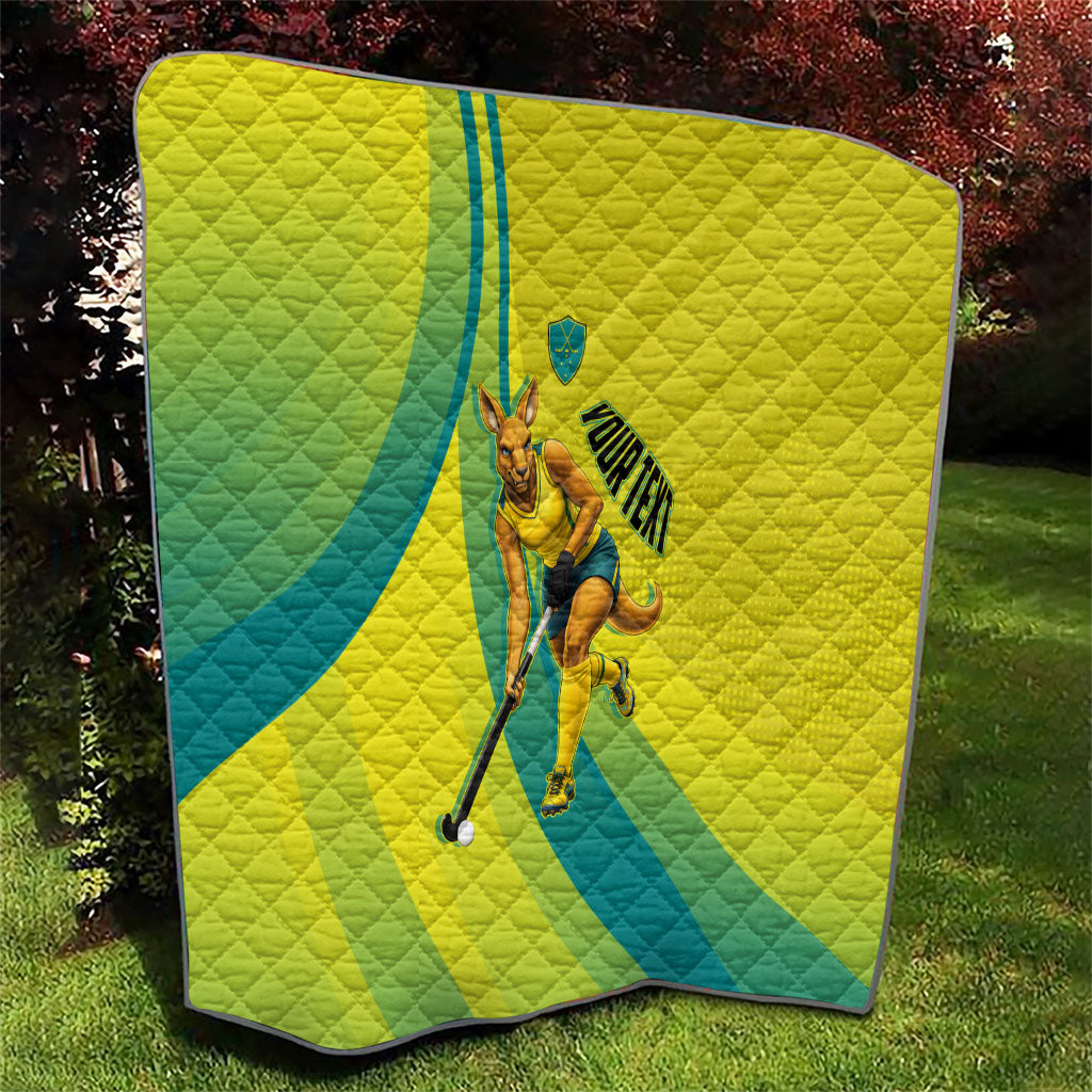 Personalised Hockeyroos Kangaroo Field Hockey Quilt Dynamic Australia Green Gold Athlete Mascot Design
